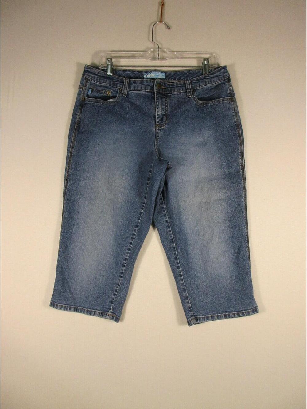 Duplex Womens Capri Jeans Stretch Denim Button Fly Pockets Size 16W Blue